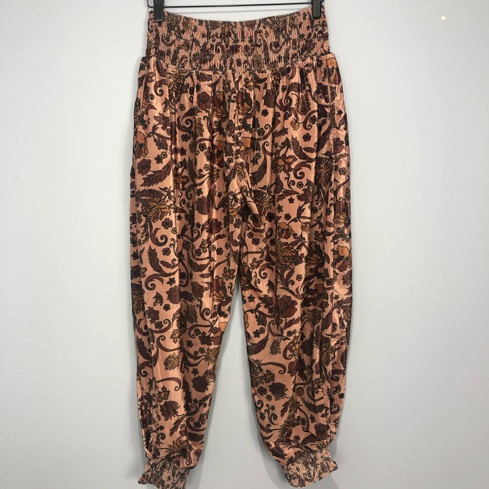 Free People Blush Floral Smocked Harem Pants Size L | Boho Festival Jogger | - Picture 9 of 11